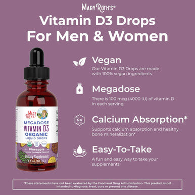 Maryruth Organics Vitamin D3 Liquid Drops | Megadose 4000 IU | USDA Organic Liquid Vitamin D Spray for Adults & Kids | Immune Support & Bone Health | Vegan | Gluten | Non-GMO | 30 Servings