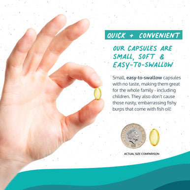 Omvits Vegan Omega 3 DHA from Algae Oil 1000mg - 60 Softgel Capsules with Vitamin E - Sustainable Algal Alternative to Fish Oil - Vegetarian Essential Fatty Acids - Supports Heart Brain & Eyes