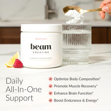 Beam Creatine Monohydrate Powder 5g Micronized Creatine Monohydrate Flavored Creatine for Women & Men Muscle Strength Growth & Cognitive Support Raspberry Lemon Flavor 30 Servings