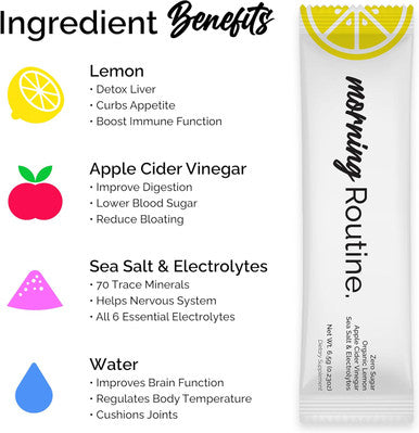 ROUTINE Morning Daily Hydration | Electrolyte Powder Packets with Apple Cider Vinegar, Lemon and Sea Salt | Hydrate Powder, Electrolyte Drink Mix | Keto & Paleo Electrolytes Hydration Powder - 30 ct
