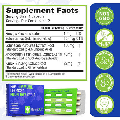Hybridcr Rapid Immune Support Supplement Pharmacist Formulated Natural Herbal Formula To Immunity Boost Response Gluten-Natural Cold Remedy 12 Capsules In 4 Day Dose Pack