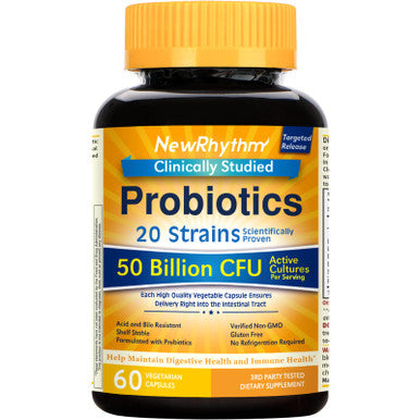 NewRhythm Probiotics 50 Billion CFU 20 Strains 60 Veggie Capsules