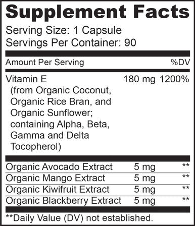 NATURELO Vitamin E - 180 mg (300 IU) of Mixed Tocopherols from Organic Foods - Supplement for Healthy Skin, Hair, Nails, Immune & Eye Health - Non-GMO, Soy Free - 90 Vegan Capsules