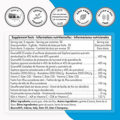 Supersmart Senolytic Complex Contain Quercetin Bromelin NMN Fisetin Anti Aging Anti Inflammatory Supplement NonGMO Gluten Free 90 Vegetarian Capsules