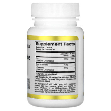 California Gold Nutrition Zinc-L-Carnosine Complex, 30 Veggie Capsules