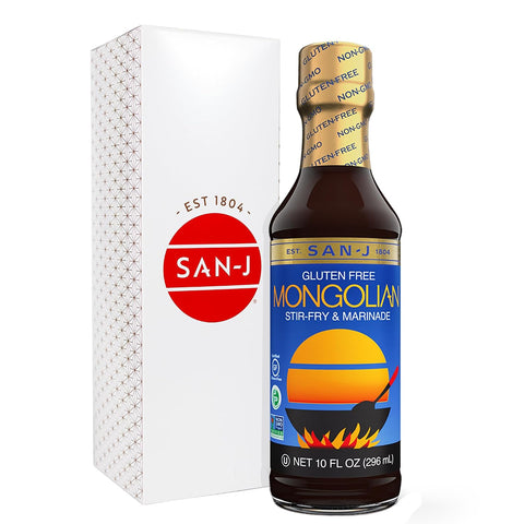 San-J - Spice of Life Variety Pack- Teriyaki, Orange Sauce, Szechuan, Thai Peanut - All Gluten Free Cooking Sauces - Non-GMO - 10 oz. Bottles - 4 Pack