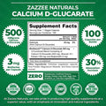Zazzee Calcium D-Glucarate, 100 Vegan Capsules, 500 mg per Capsule, Contains 3 mg BioPerine for Enhanced Absorption, Plus Pure Broccoli Extract, Vegan, Non-GMO and All-Natural
