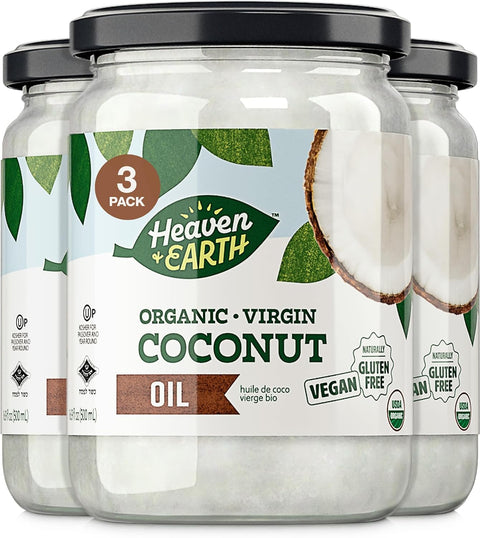 Heaven & Earth USDA Organic Unrefined Virgin Coconut Oil, 16oz | Glass Jar | Cold Pressed | Coconut Oil for Cooking, Hair & Skin | Kosher
