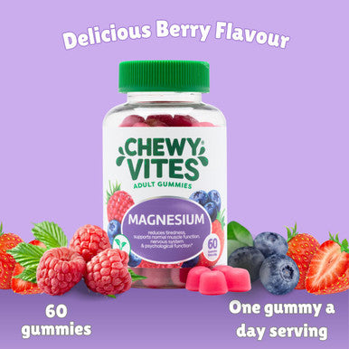 Chewy Vites Adult Gummies Magnesium Citrate 736mg Offering 82.5mg of Elemental Magnesium 60 Vitamin Gummies 2 Months Supply Real Fruit Juice Vegan Berries Flavour