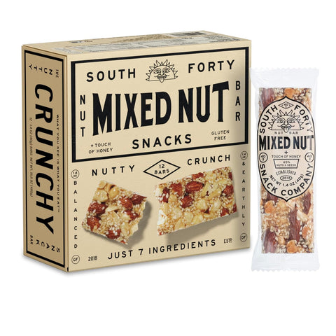 South 40 Snacks Crunchy Nut Bars, Mix of 6 Variety Pack, Touch of Honey, Natural Protein (40g Bar, Pack of 12)