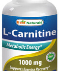 Best Naturals L-Carnitine Fumarate 1000mg per Tablet - 120 Count - Boosts Cellular Energy