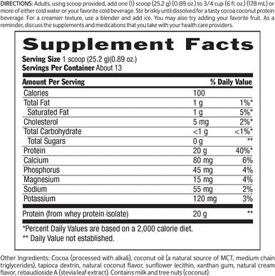 Biochem 100 Whey Isolate Protein 11.5 oz Sugar Cocoa Coconut 20g Vegetarian Protein KetoFriendly Amino Acids May Help Support Immune System Easy to Mix Preworkout Shake