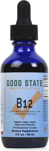 Good State Vitamin B12 Liquid Mineral Supplement | Vegan, Organic and Professional Grade B12 Vitamins Sublingual Liquid | Nano-Ionic for Optimal Absorption | 2 Fl oz