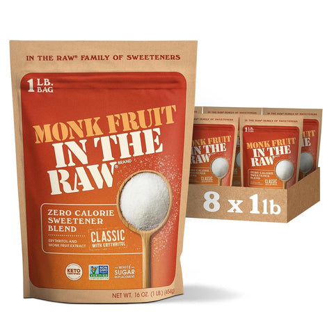 Monk Fruit In The Raw, Sweetener Bag, 1 LB, 8 Pack | Keto Certified Monk Fruit Sweetener, Perfect Substitute for Raw Cane Sugar, Good for Baking, Zero Net Carbs, Zero Calories