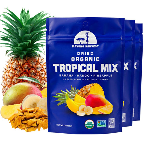 Mavuno Harvest Organic Dried Fruit Variety Pack | Dried Mango, Papaya, Pineapple, Banana, Jackfruit, & Tropical Mix | Healthy, Vegan, No Sugar Added, Non GMO Snacks for Kids & Adults | 2 Ounce, 6 Pack