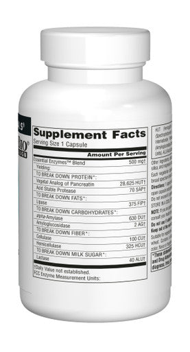 Source s Essential Enzymes 500mg Bio-Aligned Multiple Supplement Herbal Defense for Digestion, Gas & Constipation Relief & Daily Digestive Health - Strong Immune System Support - 120 VegiCaps