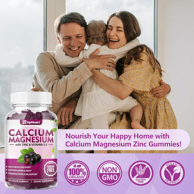 Calcium Magnesium Zinc With Vitamin D3 Supplement, Sugar Calcium Gummies For Women Men, High Absorption Zinc Gummies For Bone & Muscle & Immune Health, Vegan Elderberry Flavor - 60 Count