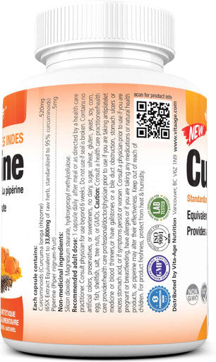 Vita-Age Max. Strength 65X Highest 33800mg 95% Turmeric Curcumin per Capsule + Black Pepper 2,000% Bioavailable, 60 Capsules, 2 Months Supply