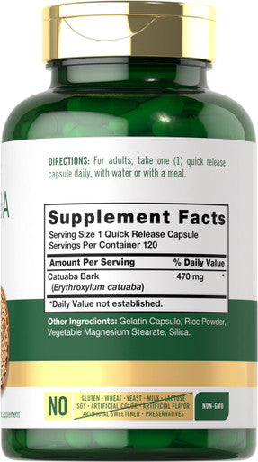 Catuaba Bark Capsules 470Mg | 120 Pills | For Men And Women | Non Gmo And Gluten Free | By Carlyle