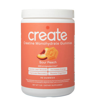 Create Creatine Monohydrate Gummies for Men & Women | 1.5g Creatine per Gummy for Muscle Strength Endurance Recovery & Focus | Vegan Non-GMO Gluten-Free | Premium Sour Peach Flavor | 90 Count