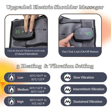 Heated Shoulder Wrap With Massage, Portable Heated Shoulder Brace For Women Men, Cordless Vibration Shoulder Heating Pad For Neck And Shoulder, 3 Heating Setting Shoulder Massager Wrap Braces