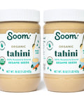 Soom Foods Organic Tahini 16oz (2 Pack) Roasted & Ground Sesame Seed Paste Creamy Tahini for Dubai Chocolate Hummus Sauces Vegan NutFree GlutenFree Kosher Keto Paleo Whole30
