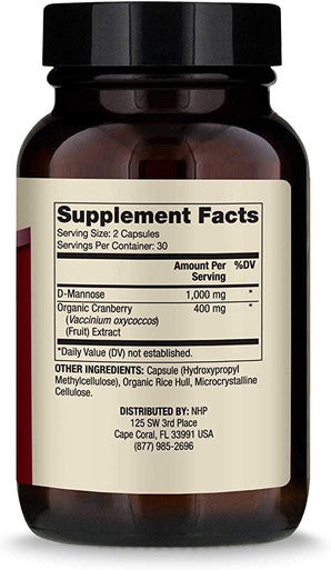 Dr. Mercola, D-Mannose and Cranberry Extract, for Women and Men, Promotes Urinary and Bladder Health, 30 Servings (60 Capsules), Non GMO, Soy , Gluten
