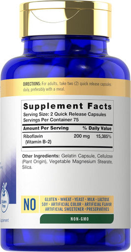 Carlyle Vitamin B-2 | Riboflavin | 200mg | 150 Count | Vegetarian Non-GMO & Gluten Essential Supplement