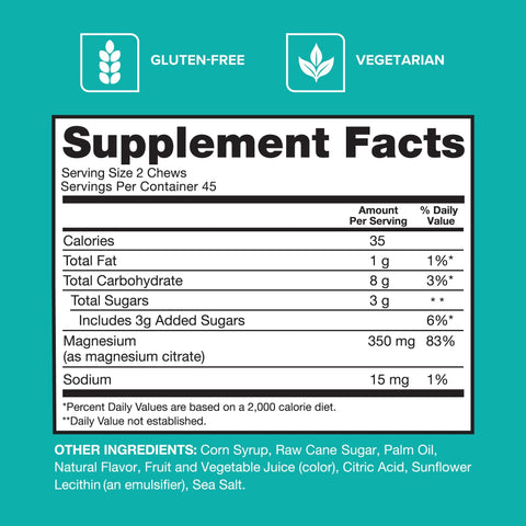 Qunol Magnesium Citrate Soft Chews 350mg Extra Strength Magnesium Supplement High Absorption to Support Nerve Bone and Muscle Health 90 Count