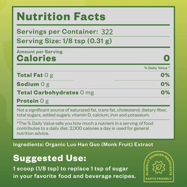 Purisure Organic Monk Fruit Extract 125G 400 Servings Organic Pure Monk Fruit Sweetener Without Erythritol Non-Glycemic Zero-Calorie Zero-Carb Powdered Monkfruit Sweetener For Keto And Paleo