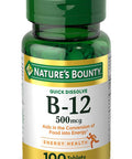 Nature's Bounty Vitamin B12 Supports Energy Metabolism And Nervous System Health 500Mcg 100 Quick Dissolve Tablets