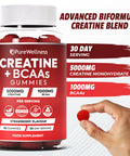PureWellness Creatine and BCAA Gummies - 5000mg Creatine Monohydrate 1000mg BCAAs per Serving - Chewable Vegan Sugar Free Gummies Strawberry Flavour (1 Month Supply)
