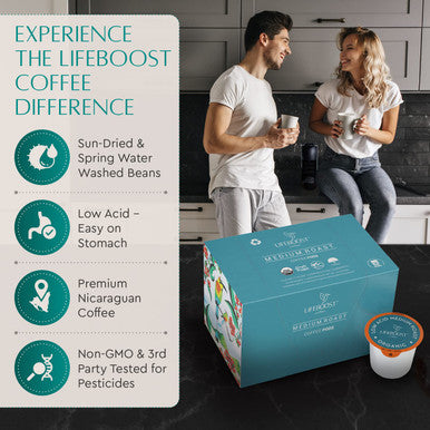 Lifeboost Medium Roast Low Acid Coffee K Cups Single Origin Mold Free Non GMO Organic Coffee Pods Compatible with Keurig and Keurig 2 Machines 10 Count