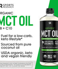 Sports Research Keto MCT Oil from Organic Coconuts Fatty Acid Fuel for Body Brain Dual Ingredient C8 and C10 MCTs Perfect in Coffee Tea More NonGMO Vegan Unflavored 40 Oz