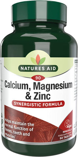 Natures Aid Calcium Magnesium and Zinc Maintain Normal Bones Teeth and Muscle Function Vegan 90 Tablets
