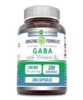 Amazing Formulas Gaba (Gamma Aminobutyric Acid) With Vitamin B6 500Mg 200 Capsules Supplement | Non-Gmo | Gluten Free | Made In Usa