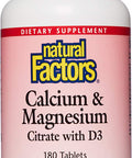 Natural Factors Calcium Magnesium Citrate with Vitamin D3 Support for Bones and Teeth 180 Tablets