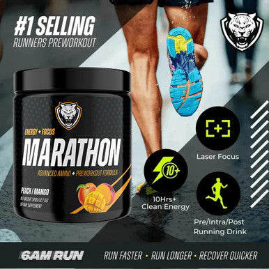 6AM Run Marathon Running Supplements for Endurance and Stamina Amino Energy with BCAAs for a Clean Pre Running Fuel No Jitters Marathon Essentials Peach Mango 40 Servings