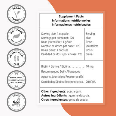Supersmart Biotin 10000 mcg Per Day Vitamin B7 Supplement Nail Hair Straightener Skin Care May be a Natural Acne Treatment NonGMO Gluten Free 120 Vegetarian Capsules