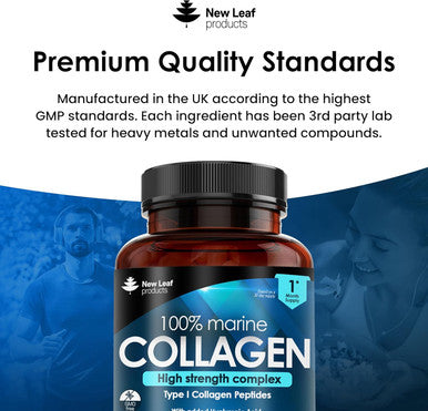 Pure Marine Collagen 100% Marine Collagen Type 1 Hydrolysed Collagen Peptides Enhanced With Hyaluronic Acid & Vitamin C -Essential Amino Acids - Collagen Supplements For Women And Men, 60 Capsules