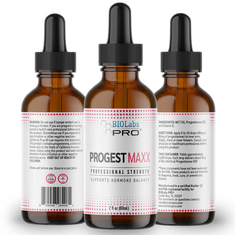 Biolabs Pro Progest Maxx Progesterone Oil Natural Bioidentical Progesterone For Women Hot Flashes & Menopause Support 2Oz Bottle - Six Month Supply