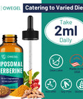 owegel Berberine HCL Supplement with Ceylon Cinnamon - Highly Absorbable Liposomal Berberine Liquid Drops 3000mg- 12 in 1 Natural Ingredients - AMPK Activator - 2 Fl Oz