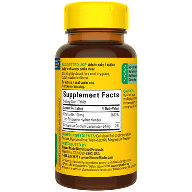 Nature Made Vitamin B6 100 Mg Dietary Supplement For Energy Metabolism Support 100 Tablets 100 Day Supply