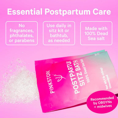 Pink Stork Postpartum Sitz Bath Soak: Dead Sea Salt for Perineal Care & Cleansing Postpartum Recovery Labor and Delivery Essentials Women-Owned Unscented 16 oz