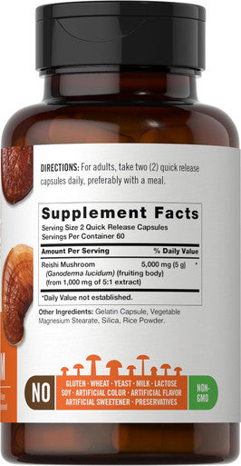 Carlyle Reishi Mushroom Capsules 5000 mg | 120 Count | Non-GMO and Gluten Extract Supplement | Wiseshroom