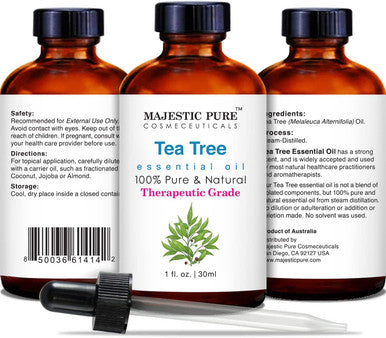 MAJESTIC PURE Tea Tree Essential Oil - Pure, Natural and Therapeutic Grade - Tea Tree Oil for Skin, Face, Hair, Nails, Acne, Scalp, Massage, Aromatherapy, Diffuser, Topical & Household Uses - 1 fl oz