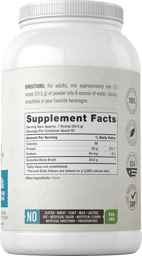Carlyle Grass Fed Bone Broth Protein Powder | 35.2 oz (2.2lb) | Unflavored | 20g Protein | Pasture Raised Grain Supplement | Non-GMO & Gluten | by Herbage Farmstead