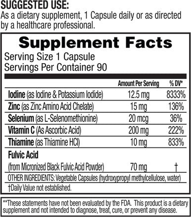 Dr. Tennant's Iodine Supplement Plus | Lugol's Iodine & Potassium Iodide with Essential Co-Factors Selenium & Zinc | Supports Thyroid & Breast Health | 90 Capsules