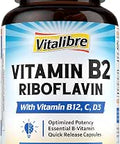 Vitamin B2 400 mg Riboflavin Essential Daily B Vitamin Easily Absorbed Form Energy Nervous System Mental Immune Health B12 D3 VC 120 Capsules
