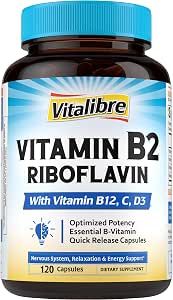 Vitamin B2 400 mg Riboflavin Essential Daily B Vitamin Easily Absorbed Form Energy Nervous System Mental Immune Health B12 D3 VC 120 Capsules